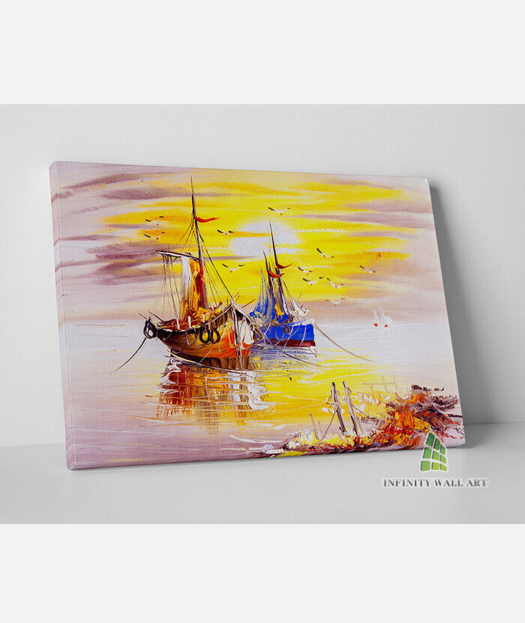 ABSTRACT Fishing Boats Canvas Art Oil Painting Wall Print Picture Decor