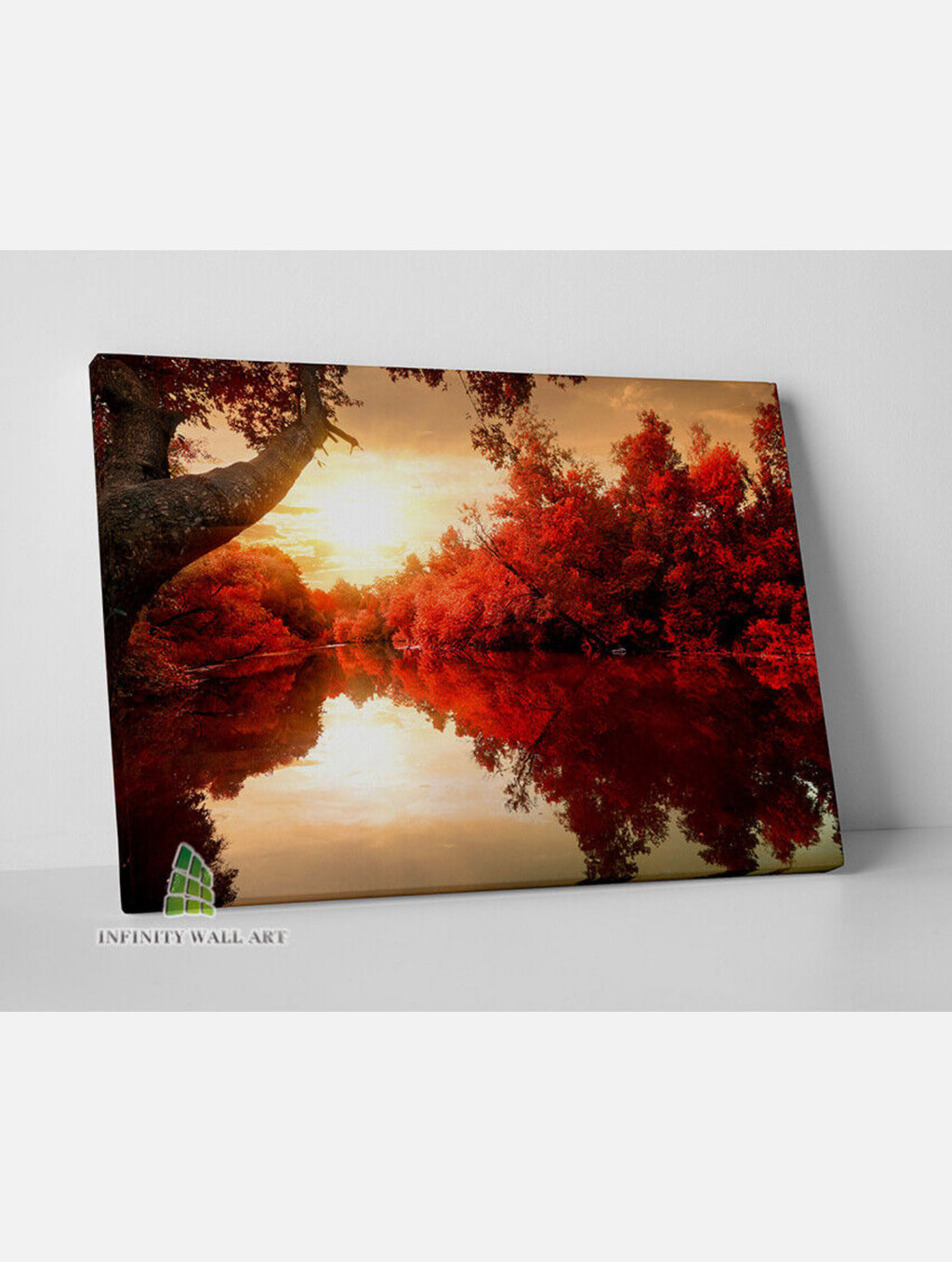 Tranquil Red Lake Sunset Canvas Art Wall Art Print Picture Canvas Decor