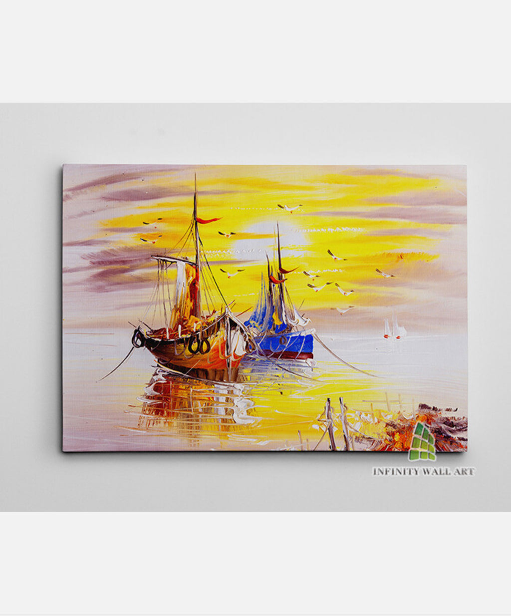 ABSTRACT Fishing Boats Canvas Art Oil Painting Wall Print Picture Decor